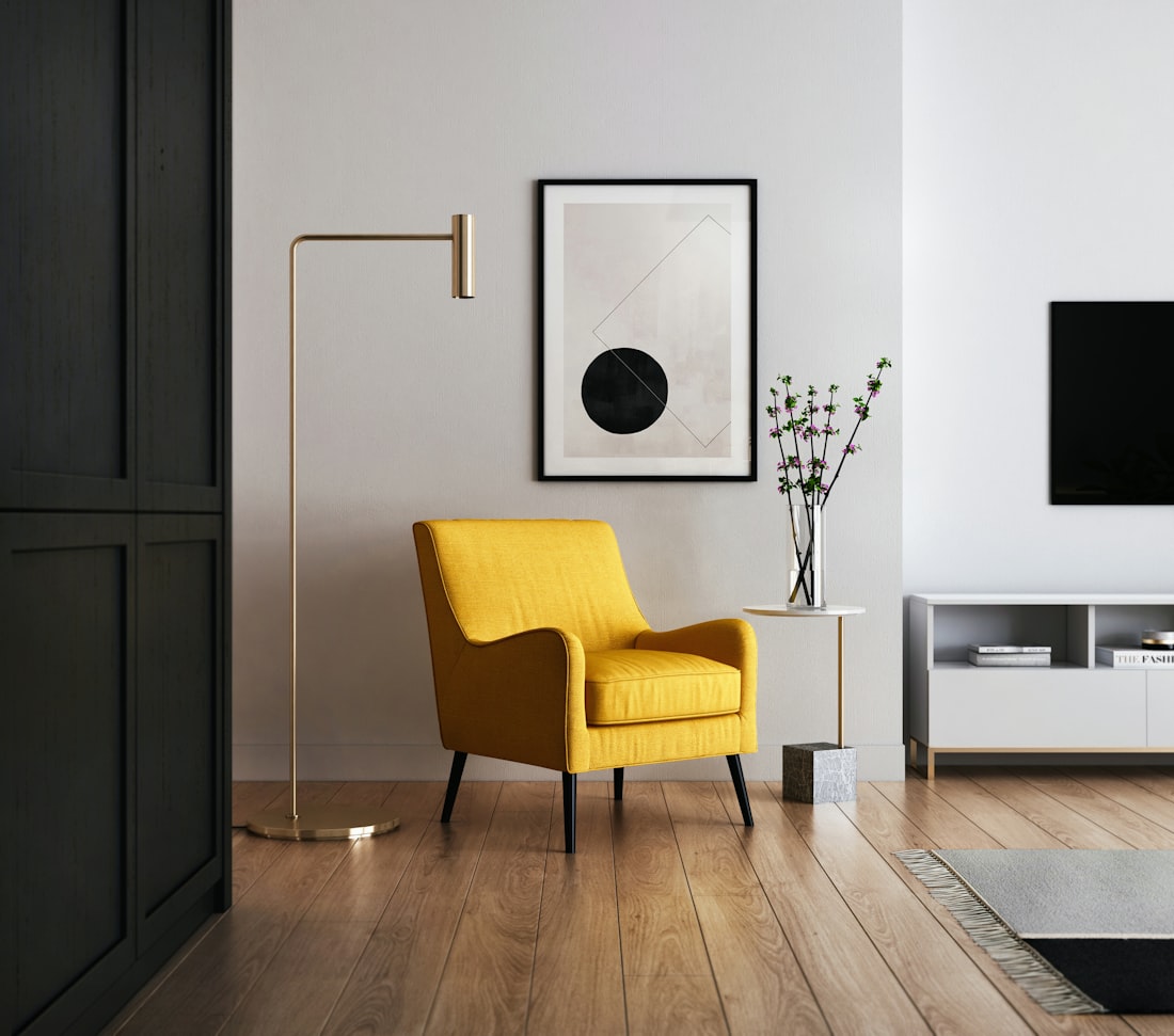 Warm minimal living room with linen sofa